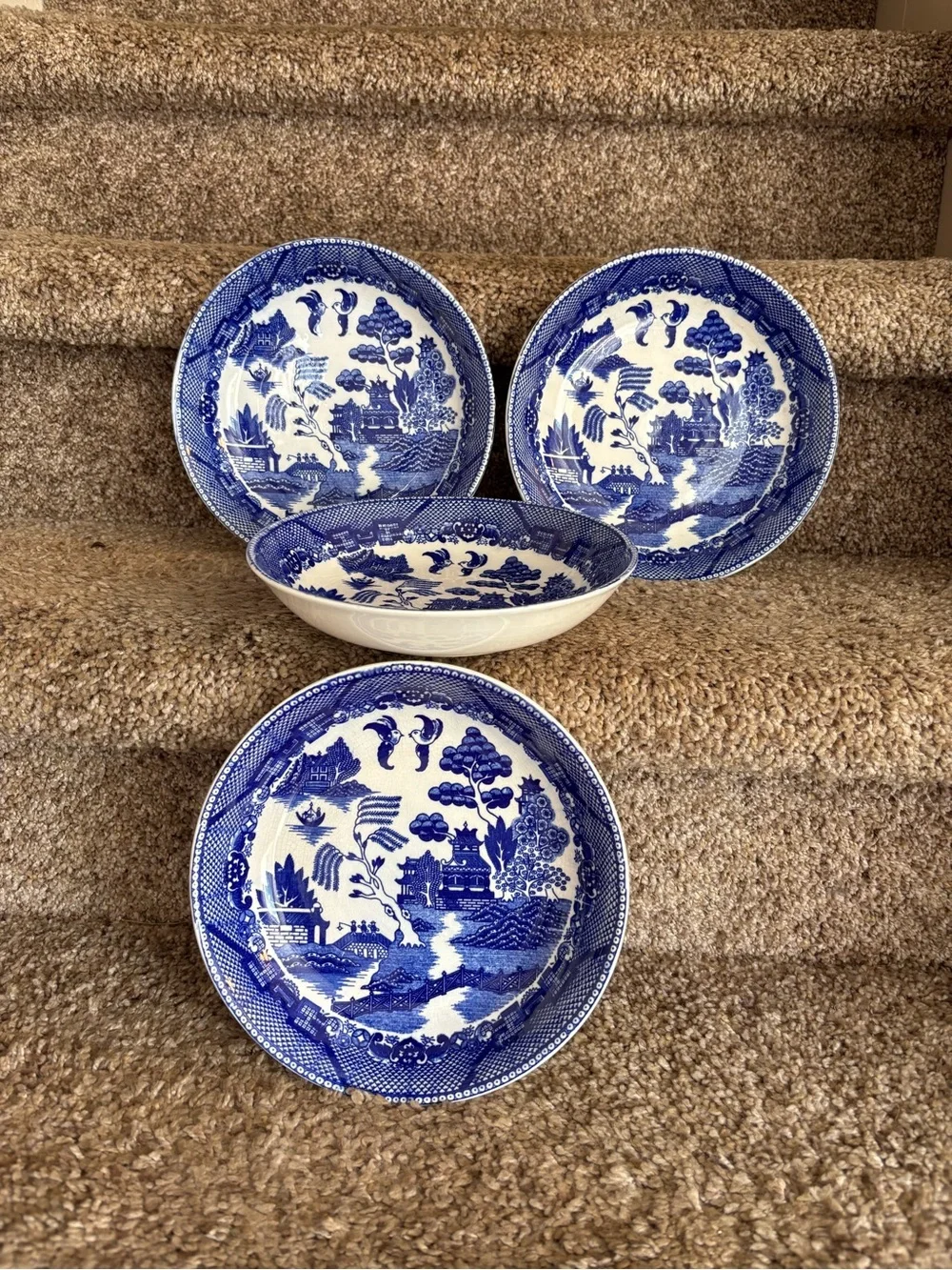 Blue and White Transferware Dinner Bowls - Set of 4
